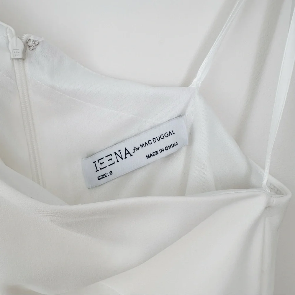 NEW Mac Duggal Women’s Leena White Bow-Shoulder Jersey Sheath Gown - Picture 5 of 16